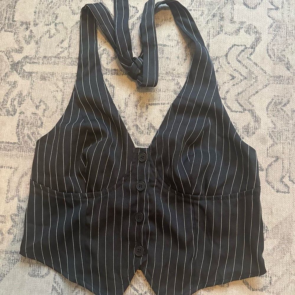 Black Pinstripe Halter Top